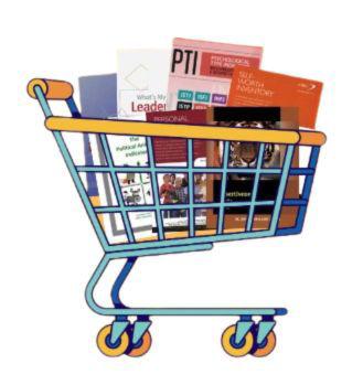 shopping cart full of training materials